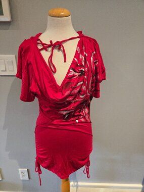 Candy Couture Red Graphic Drape Neck Tunic | Size XL | NWT